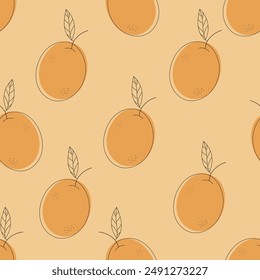 Seamless repeating pattern with juicy oranges in doodle style. Fruit background, banner, wallpaper, wallpaper, textile, fabric