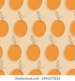 Seamless repeating pattern with juicy oranges in doodle style. Fruit background, banner, wallpaper, wallpaper, textile, fabric