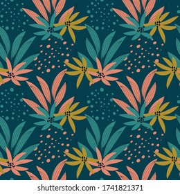 seamless repeating pattern with leaves and flowers. vector illustration