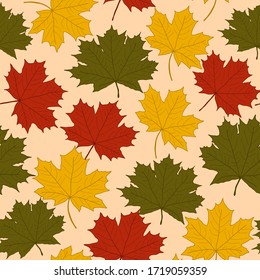 Seamless repeating pattern of leaves on beige background