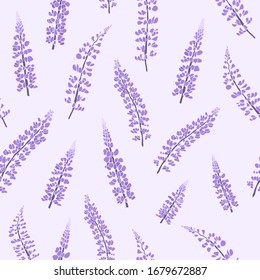 seamless repeating pattern of lupines on pale purple background 