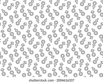 Seamless Repeating Pattern With Male And Female Gender Sign Icon. The Symbol Of Equality And Gender Relations. Abstract Minimalistic Modern Wallpaper. Background Vector Illustration