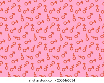 Nahtlose Wiederholung des Musters mit dem Symbol für männliches und weibliches Geschlecht. Das Symbol der Gleichheit und der Beziehungen zwischen den Geschlechtern. Abstrakte minimalistische moderne Tapete. Hintergrund, Vektorgrafik