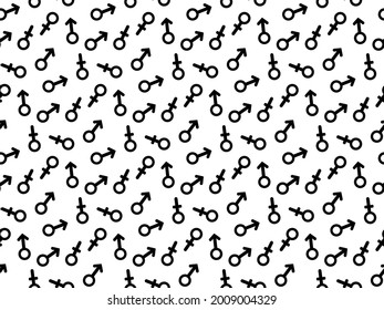 Seamless Repeating Pattern With Male And Female Gender Sign Icon. The Symbol Of Equality And Gender Relations. Abstract Minimalistic Modern Wallpaper. Background Vector Illustration