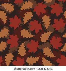 Seamless repeating pattern of maple and oak leaves