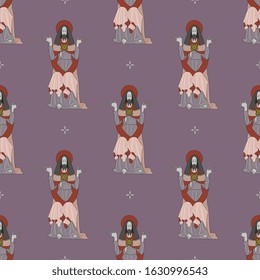 Seamless repeating pattern with medieval images of Jesus Christ.
