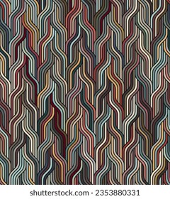Seamless repeating pattern with multicolored braided lines. Geometric striped ornament. Abstract background. Modern trendy texture. Vector illustration. 