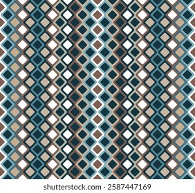 Seamless repeating pattern with a multicolored geometric design of small square diamonds arranged in vertical lines. Ornamental grid in a contemporary retro style. Abstract vector illustration.