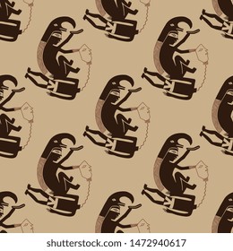 Seamless repeating pattern with Native American tribal motifs from Mimbres pottery. Decapitation of a captive. Scene of ritual sacrifice. 