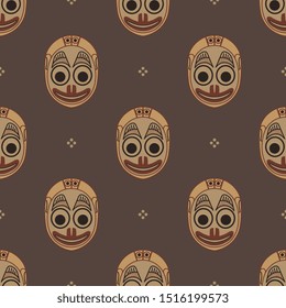 Seamless repeating pattern with Native American tribal masks of Tlingit Indians.