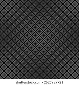 A seamless, repeating pattern of nested dark gray and black diamonds arranged diagonally on a black background, creating a geometric and slightly textured design.