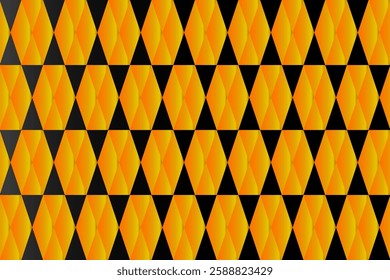 A seamless repeating pattern of orange and black rhombuses or diamonds.
