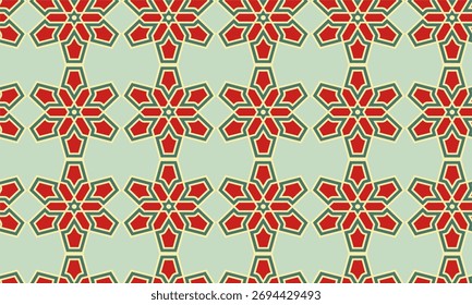 Seamless repeating pattern of oriental geometric flowers in a vintage color palette