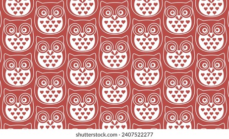 Seamless repeating pattern with owls and hearts