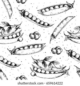 Seamless repeating pattern of painted sketches peas