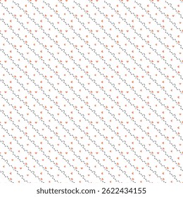 A seamless repeating pattern with pastel orange flowers and green leaves arranged diagonally over a white backdrop, ideal for prints or backgrounds in creative projects.