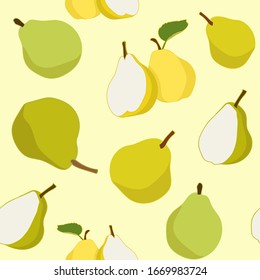 Seamless repeating pattern of pears on white yellow background