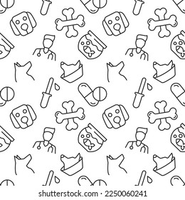 Seamless repeating pattern of pets and veterinary for web sites, wrapping, printing, postcards, web sites, apps