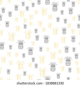 Seamless repeating pattern with pineapples in gold. Modern textile, greeting card, poster, wrapping paper designs.
