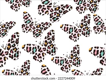 seamless repeating pattern pink butterfly leopard wild butterfly fashion design hand drawn