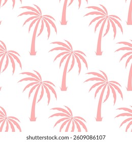 Seamless repeating pattern with pink palm trees silhouettes.