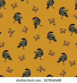 seamless repeating pattern pirate sparrow, skull, for design, on textiles for children, pirate theme