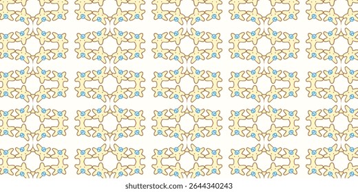 Seamless repeating pattern of playful beige starfish-like shapes with blue eyes, outlined in brown on a light background. Great for whimsical, kids, and nautical designs.