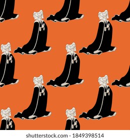 Seamless repeating pattern with praying medieval women.