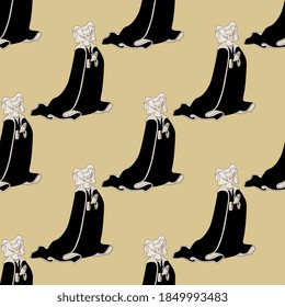 Seamless repeating pattern with praying medieval women.