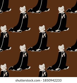 Seamless repeating pattern with praying medieval women.