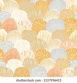 Seamless repeating pattern with realistic vector illustrations of grasses gathered in pastel-colored spots arranged in cascades