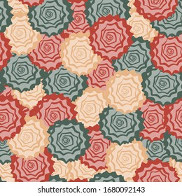 Seamless repeating pattern red green and yellow flowers