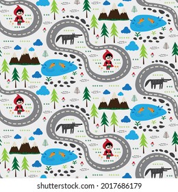 seamless repeating pattern with red riding hood and wolf 