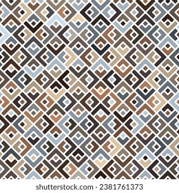 Seamless repeating pattern. A regular grid of multicolored small square elements on a white background. Abstract geometric maze. Textile surface design. Vector illustration.