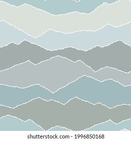 Seamless repeating pattern with ripped and torn paper likes mountains and fields vector illustration in monotone or monochromatic color