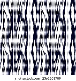 Seamless repeating pattern. Rough design with wavy dotted lines. Spotted effect. Halftone style with small black circles on a white background. Modern stylish texture. Vector illustration.
