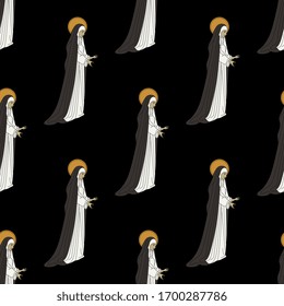 Seamless repeating pattern with saint Catholic nuns.