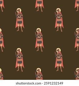 Seamless repeating pattern with Saint Christopher. The dog-headed Christian saint. Cynocephalus warriors. 