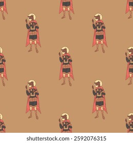 Seamless repeating pattern with Saint Christopher. The dog-headed Christian saint. Cynocephalus warriors. 