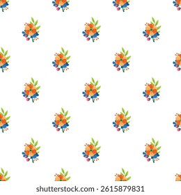 A seamless repeating pattern showcasing colorful abstract floral designs. Ideal for textile, wallpaper, and background applications.
