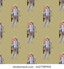 
Seamless repeating pattern with silhouettes of medieval knight angels.