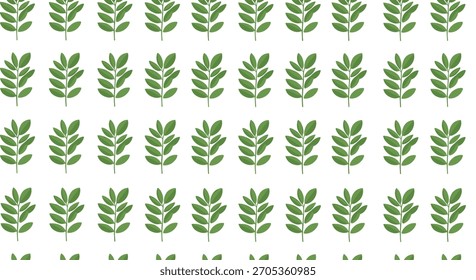 Seamless repeating pattern of simple green leafy branches on a clean white background for a fresh botanical texture.