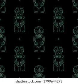 Seamless repeating pattern with sketches of Polynesian god Tane. Maori sculpture from New Zealand. Hand drawn sketches.