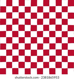 seamless repeating pattern with small hand drawn checkerboard in red and white. Christmas red checker