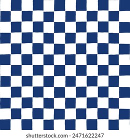 seamless repeating pattern with small hand drawn checkerboard in navy blue and white. Coastal, Americana, universal dark blue checker