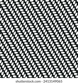 Seamless repeating pattern. Small white drops are arranged on diagonal and parallel lines on a black background. Abstract geometric dotted texture. Simple and minimal modern style design. 