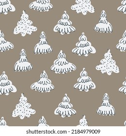 Seamless repeating pattern with snowy fir trees. Christmas, New Year, winter concept. Backound for for gift wrap, surface sign and other design projects