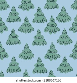 Seamless repeating pattern with snowy fir trees. Christmas, New Year, winter concept. Backound for for gift wrap, surface sign and other design projects