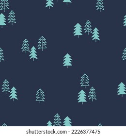 Seamless repeating pattern with snowy fir trees. Christmas, New Year, winter concept. Backound for for gift wrap, surface sign and other design projects