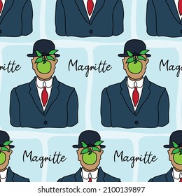 Patrón de repetición sin inconvenientes. El hijo del hombre de Rene Magritte. Ilustración del vector